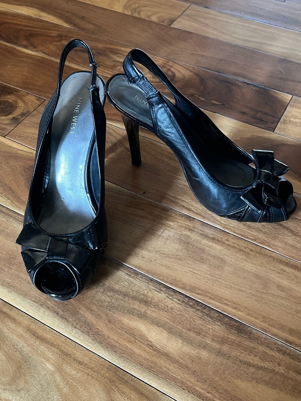Nine West Black Peep-Toe Slingback Heels